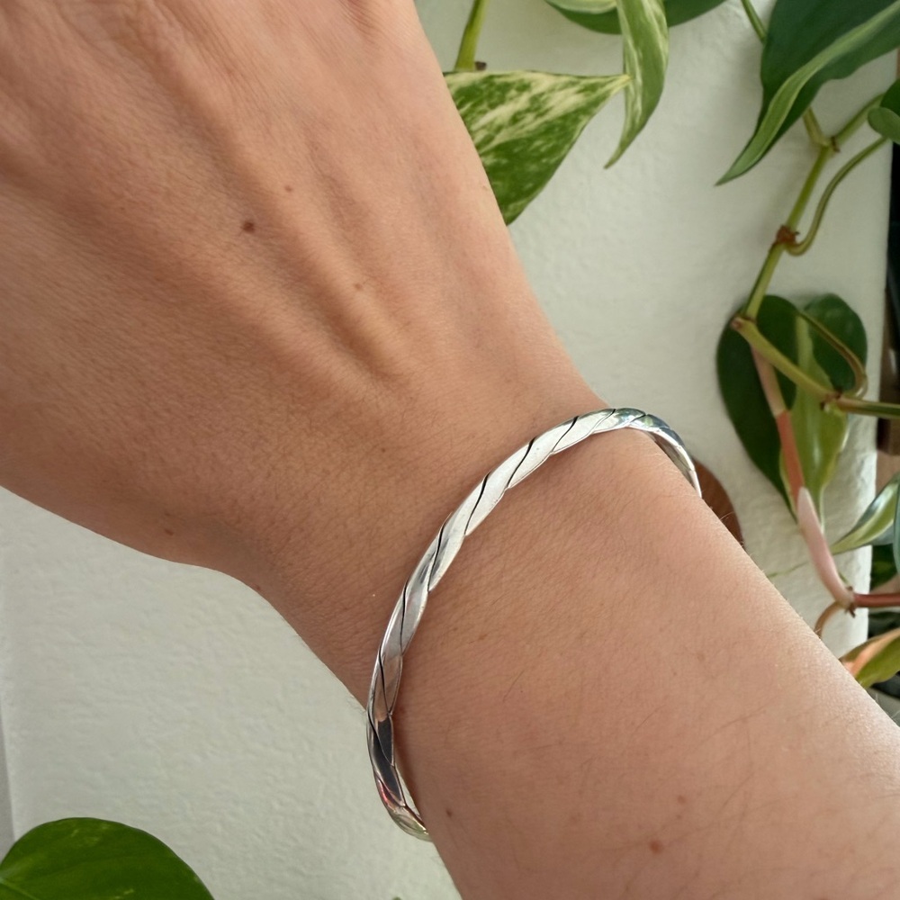 Tiffany & Co Twist Bangle Braided Bracelet 7.8" Sterling Silver 925